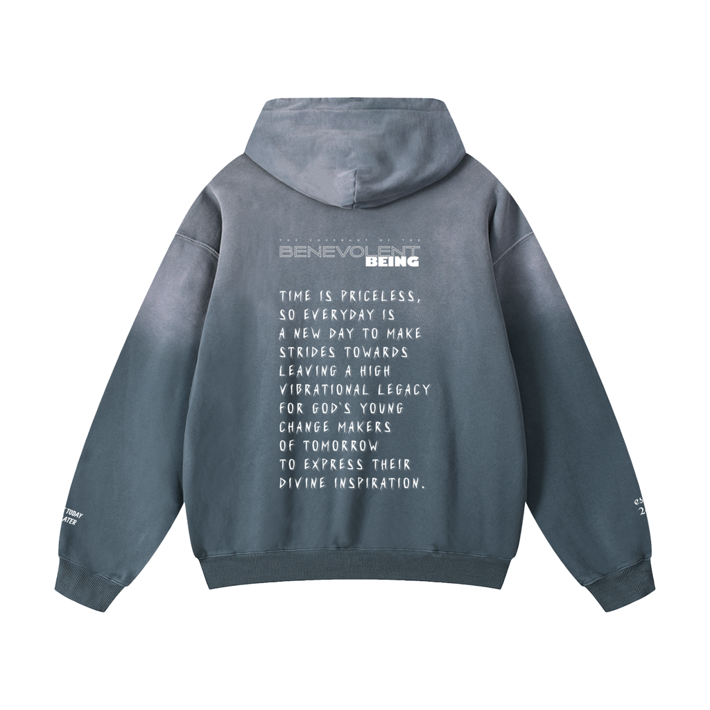 TIME IS PRICELESS - Oversized BENEVOLENT BEING Sunfade Hoodie - White Logo