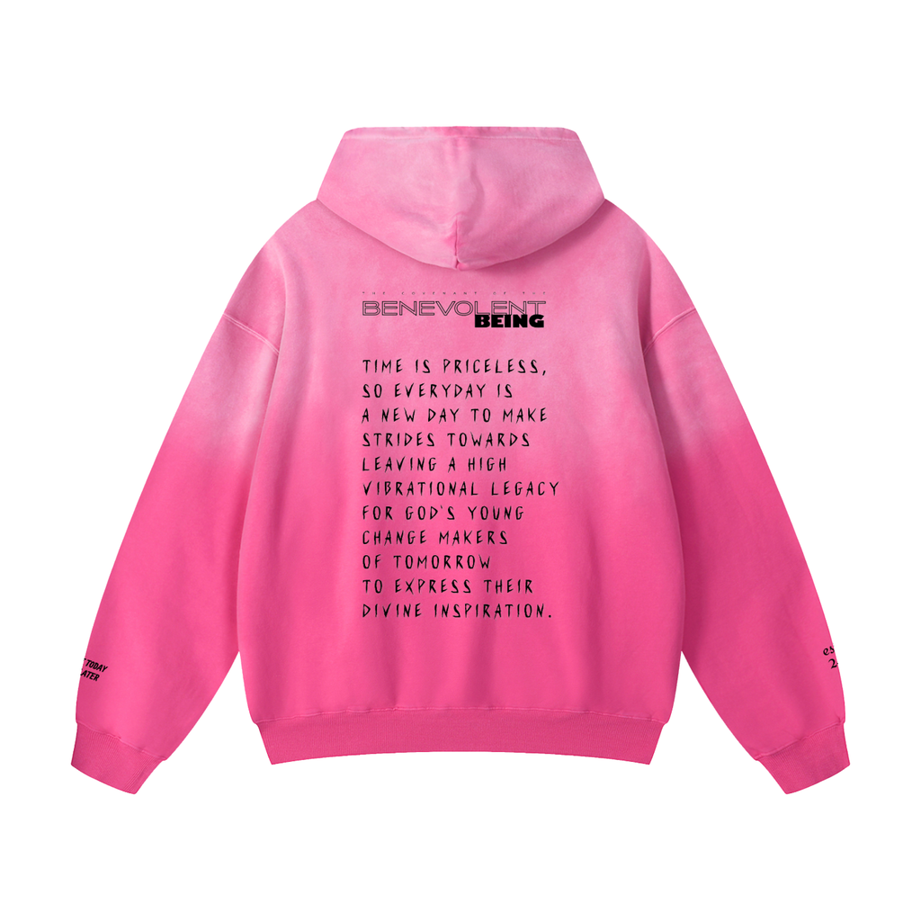 TIME IS PRICELESS - Oversized BENEVOLENT BEING Sunfade Hoodie - Black Logo