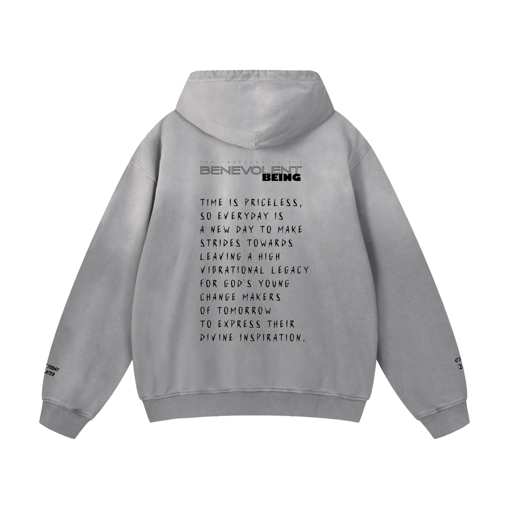 TIME IS PRICELESS - Oversized BENEVOLENT BEING Sunfade Hoodie - Black Logo