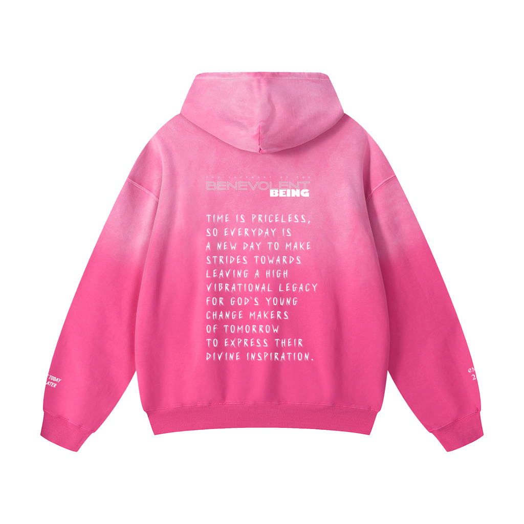 TIME IS PRICELESS - Oversized BENEVOLENT BEING Sunfade Hoodie - White Logo