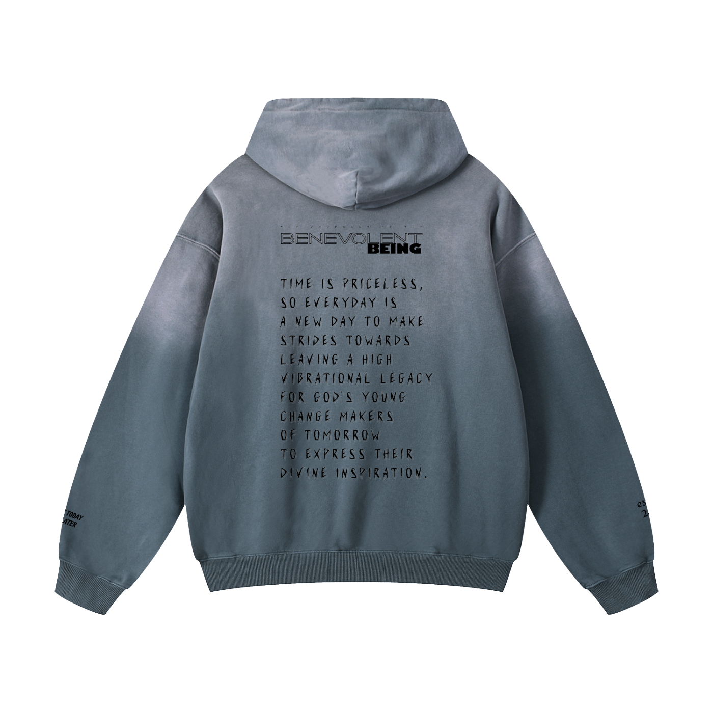TIME IS PRICELESS - Oversized BENEVOLENT BEING Sunfade Hoodie - Black Logo
