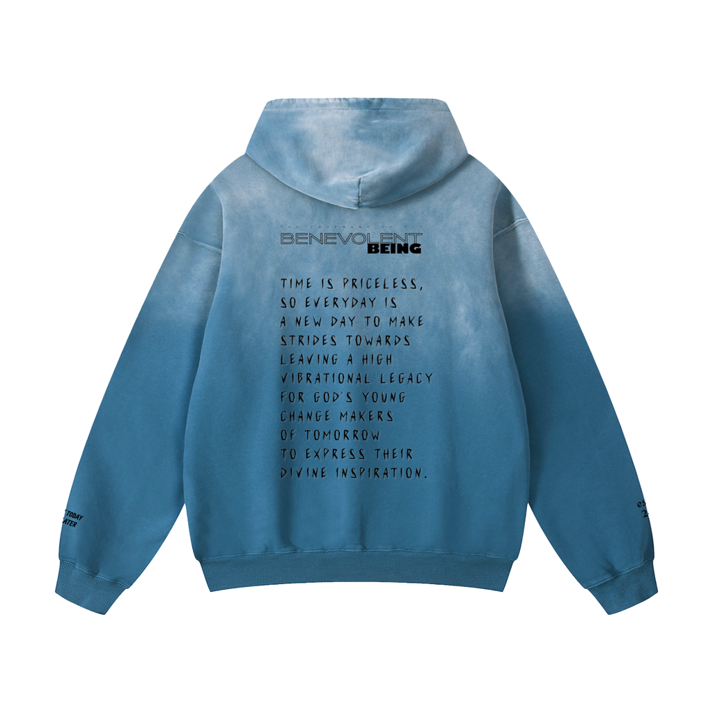 TIME IS PRICELESS - Oversized BENEVOLENT BEING Sunfade Hoodie - Black Logo
