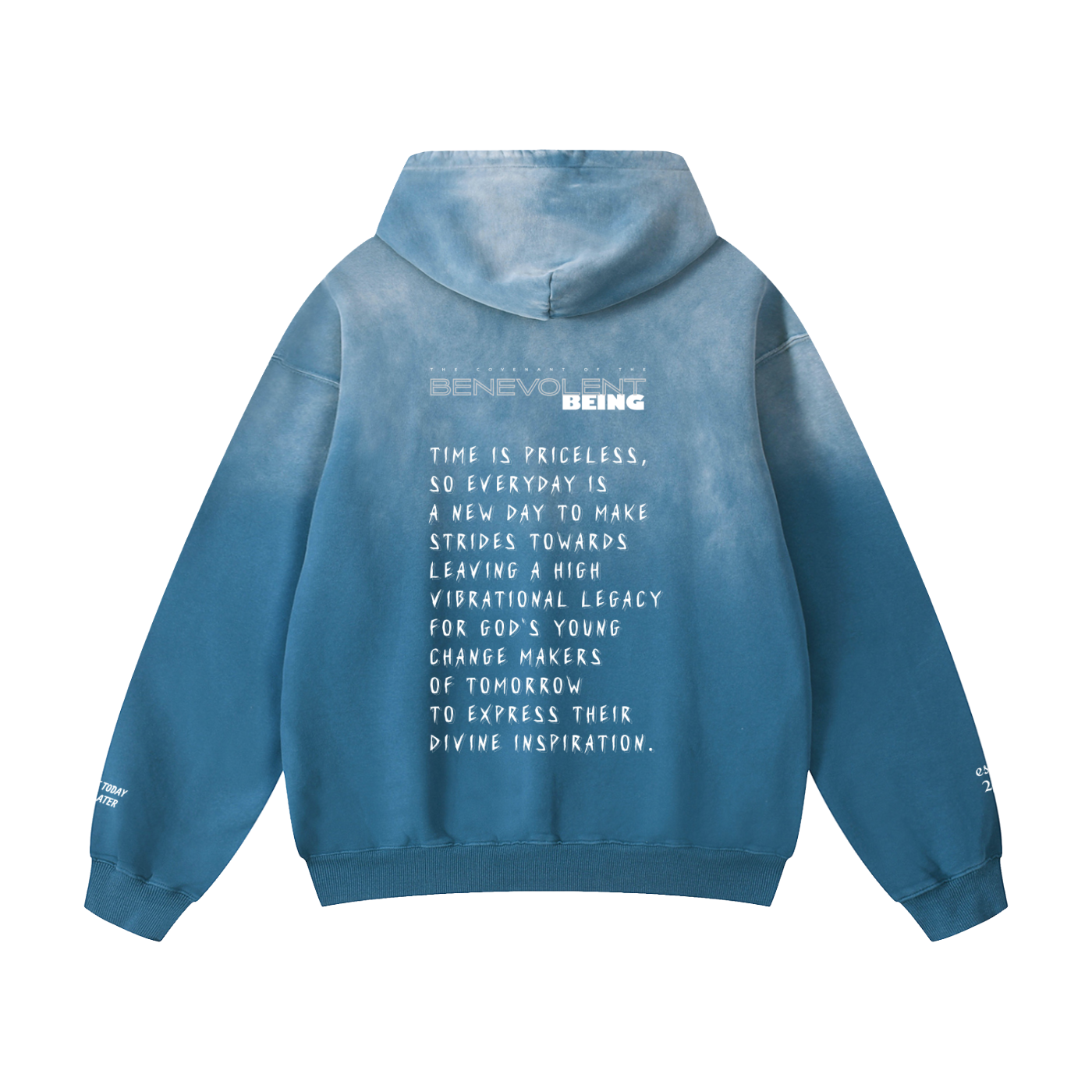 TIME IS PRICELESS - Oversized BENEVOLENT BEING Sunfade Hoodie - White Logo