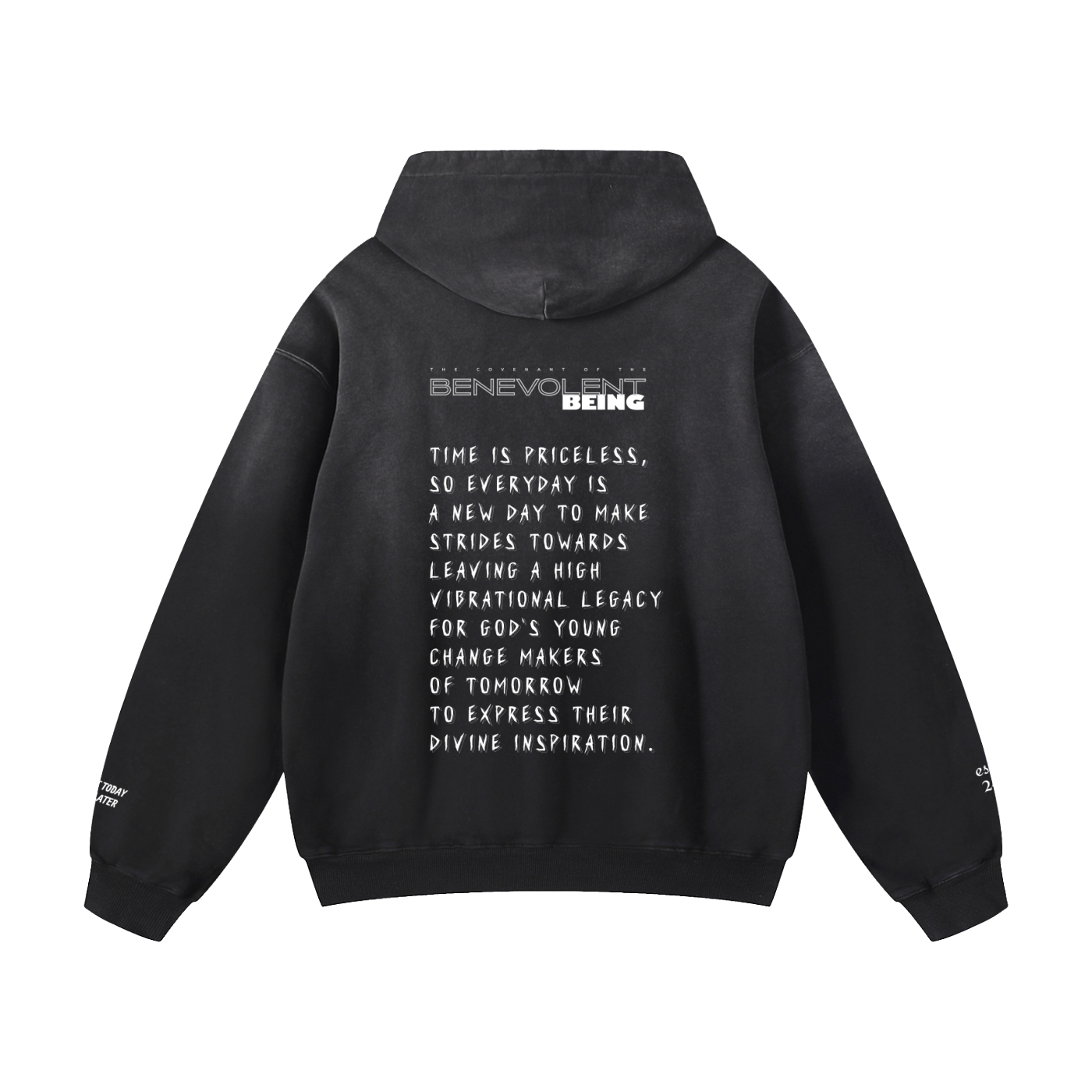 TIME IS PRICELESS - Oversized BENEVOLENT BEING Sunfade Hoodie - White Logo